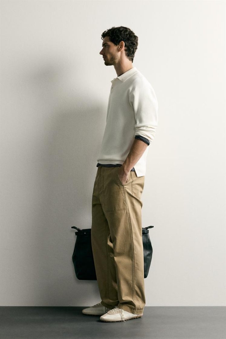 Zara Striped Soft-Knit Polo — Off White