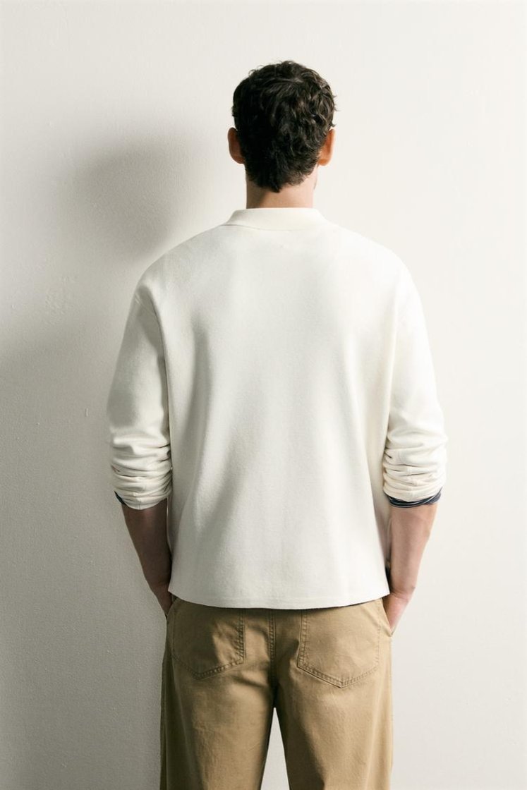 Zara Striped Soft-Knit Polo — Off White