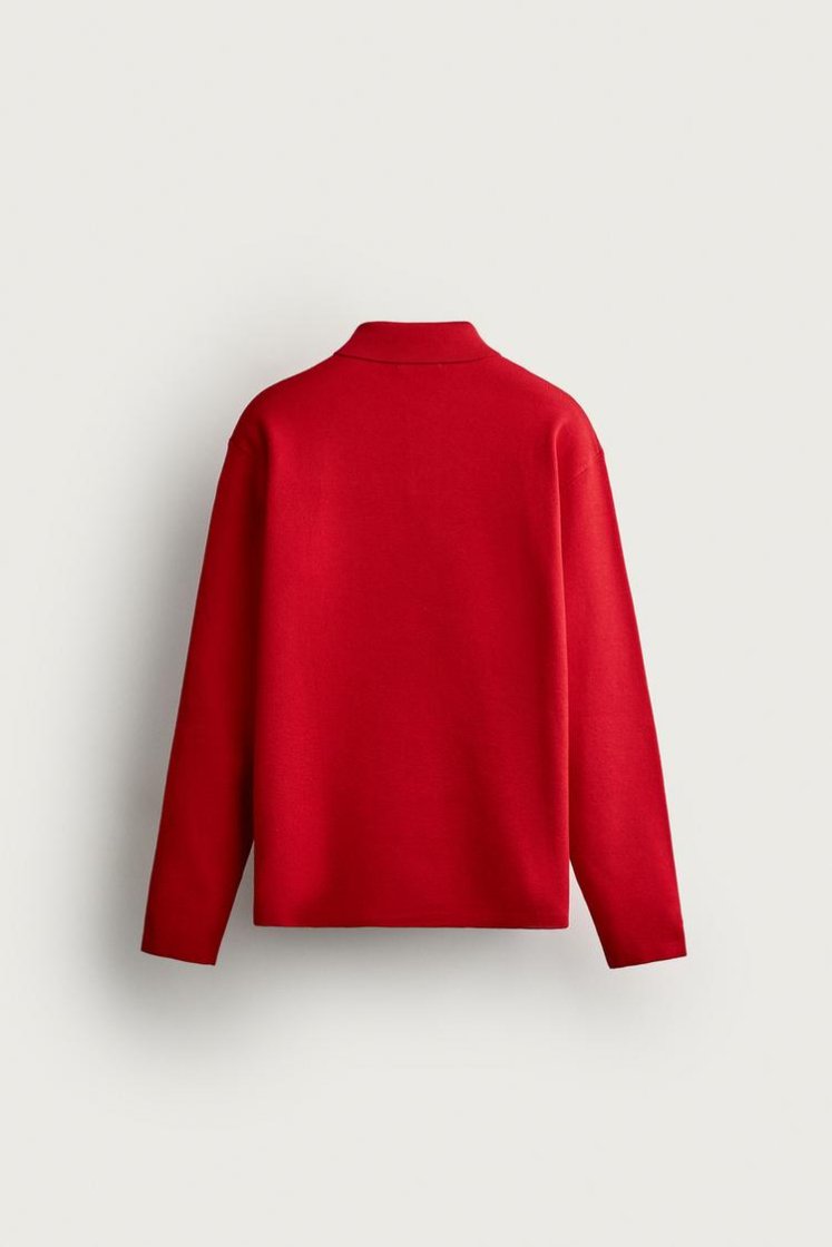 Zara Striped Soft-Knit Polo — Red