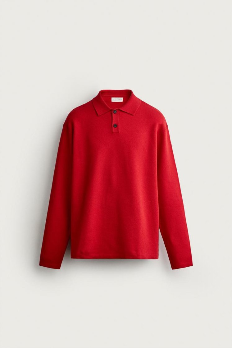 Zara Striped Soft-Knit Polo — Red