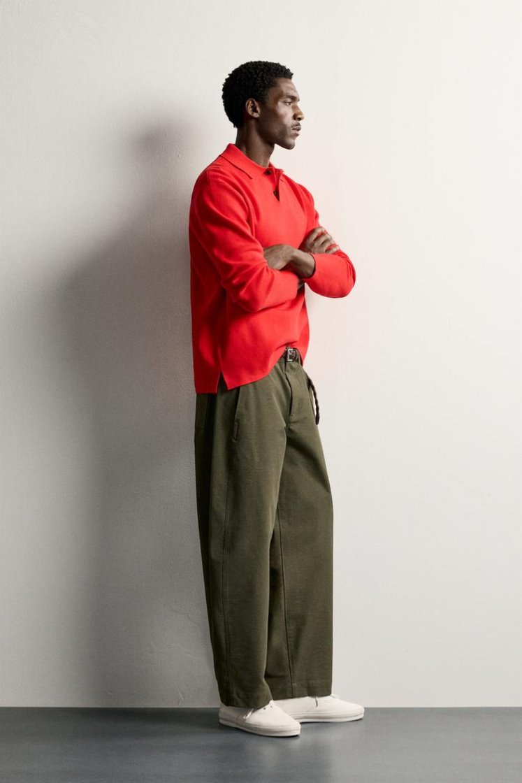 Zara Striped Soft-Knit Polo — Red