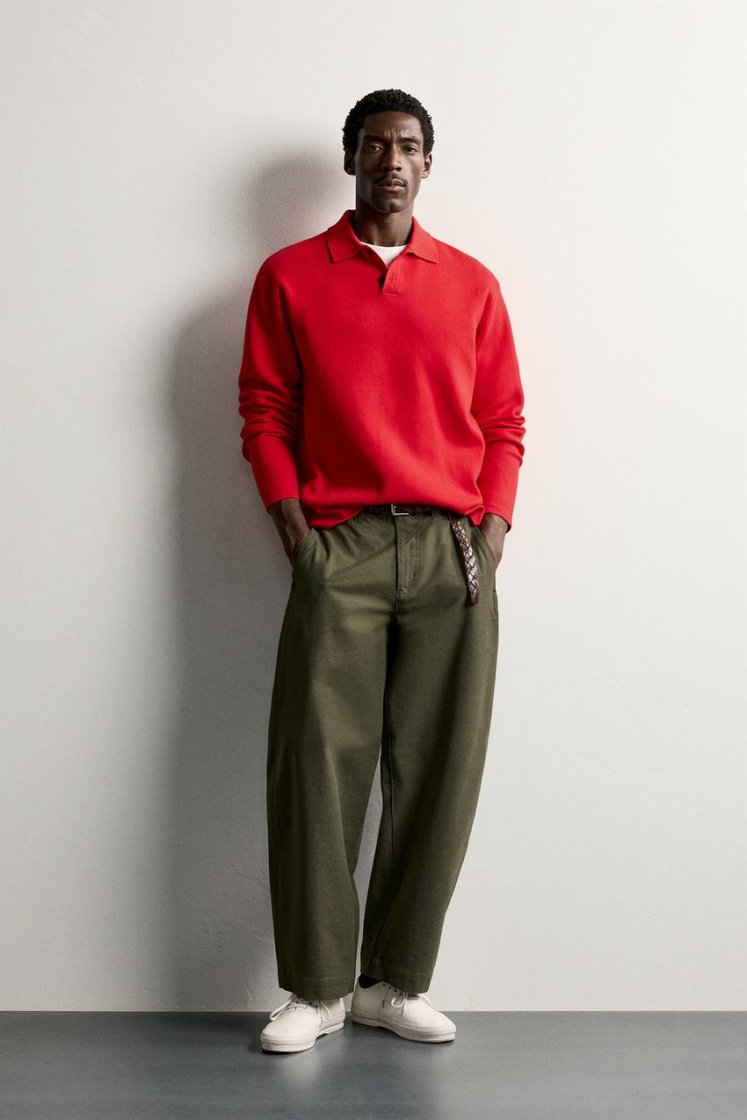 Zara Striped Soft-Knit Polo — Red