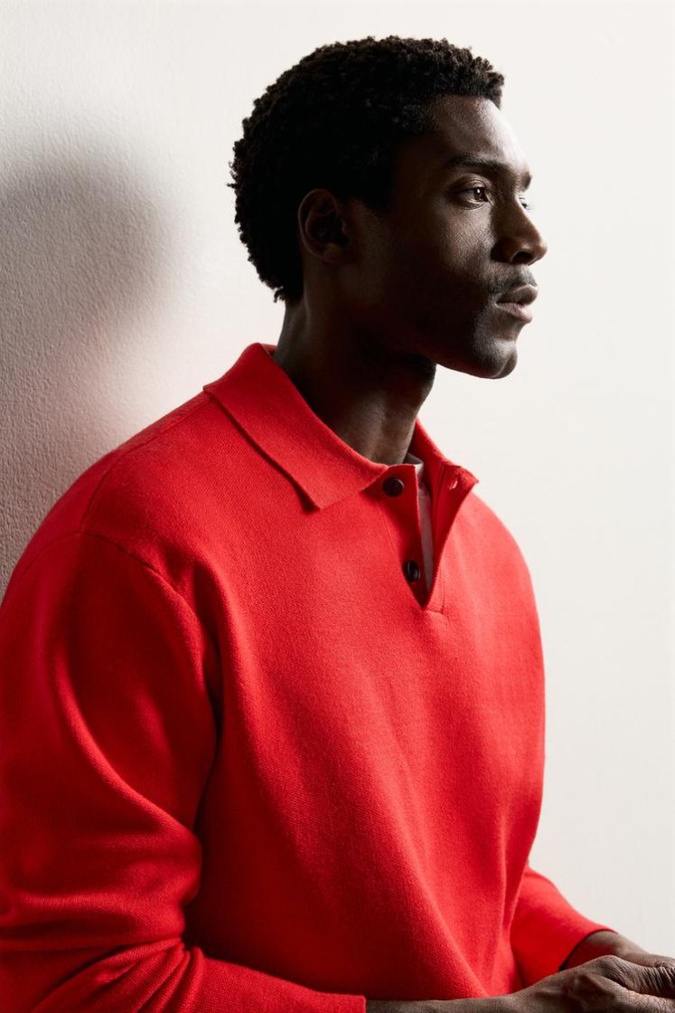 Zara Striped Soft-Knit Polo — Red