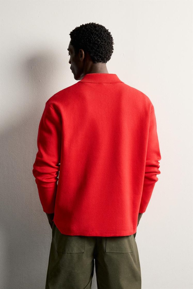 Zara Striped Soft-Knit Polo — Red