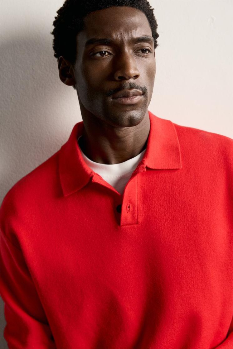 Zara Striped Soft-Knit Polo — Red