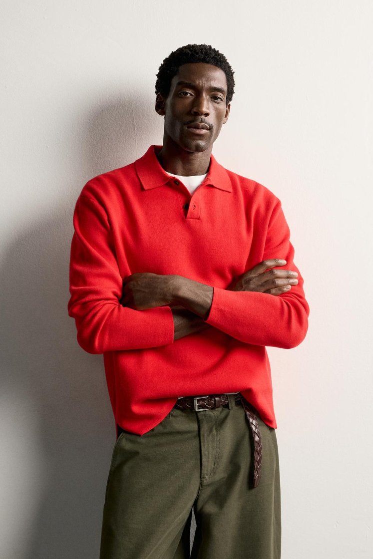 Zara Striped Soft-Knit Polo — Red