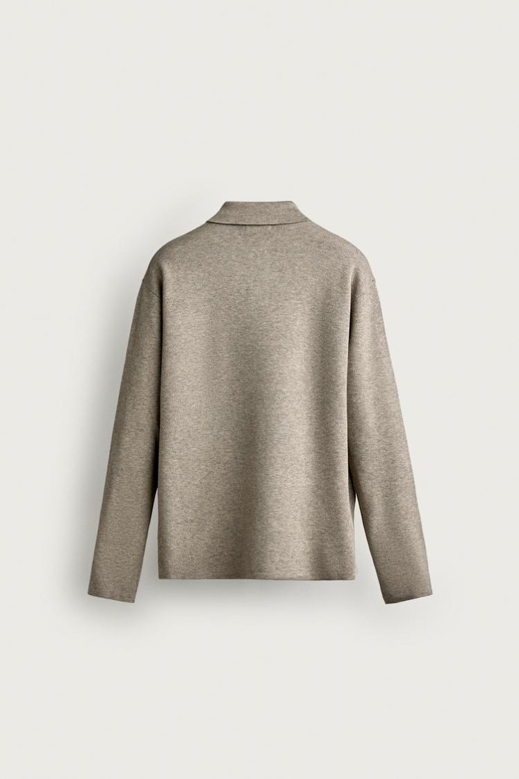 Zara Striped Soft-Knit Polo — Tan