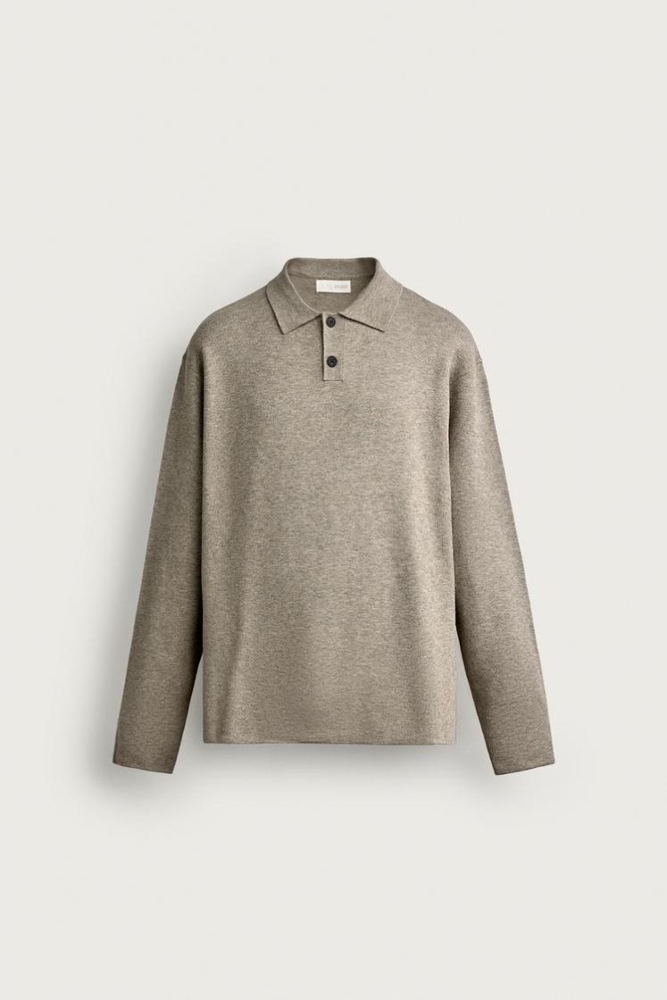 Zara Striped Soft-Knit Polo — Tan