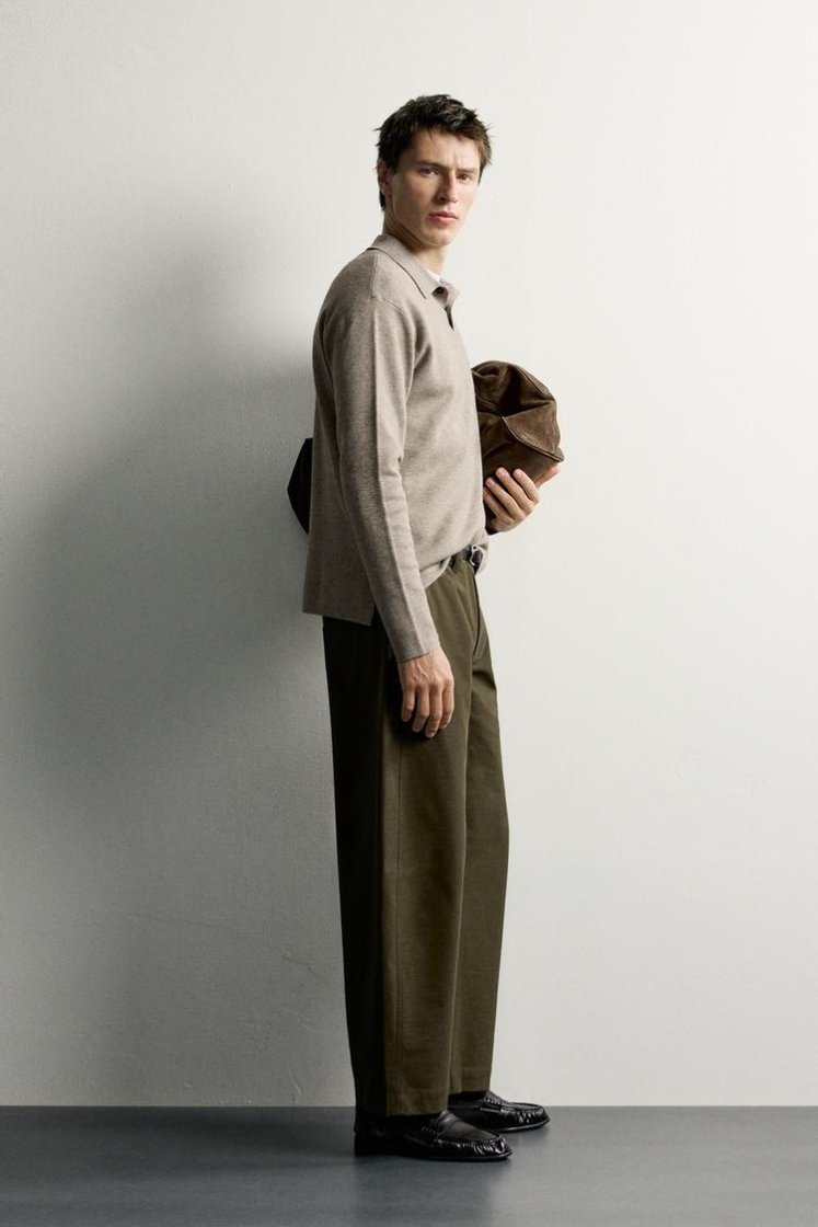 Zara Striped Soft-Knit Polo — Tan