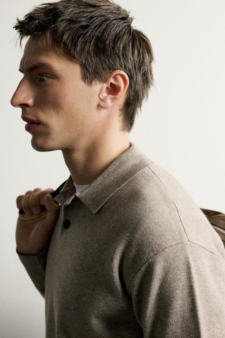 Zara Striped Soft-Knit Polo — Tan
