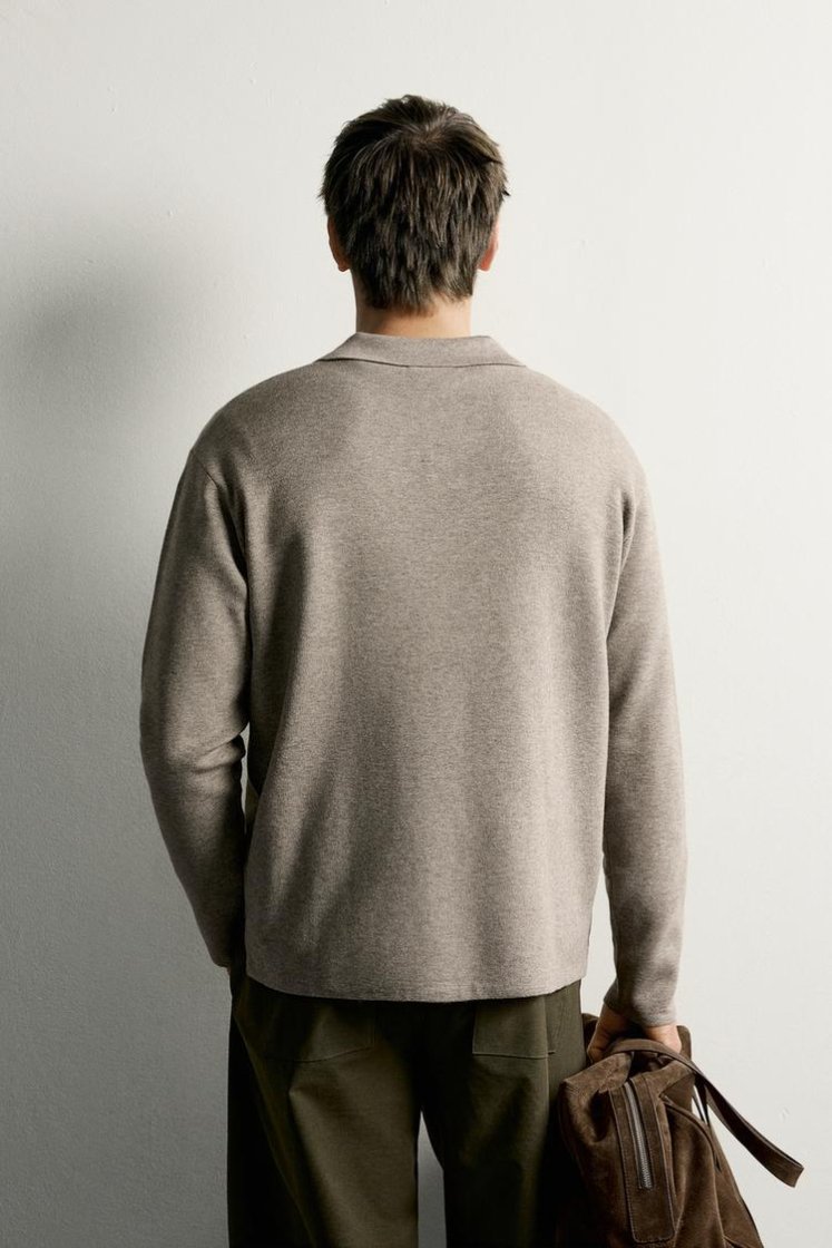 Zara Striped Soft-Knit Polo — Tan