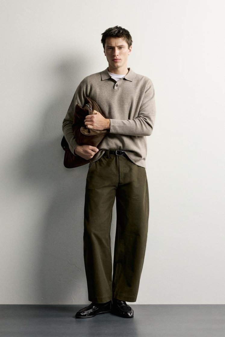 Zara Striped Soft-Knit Polo — Tan