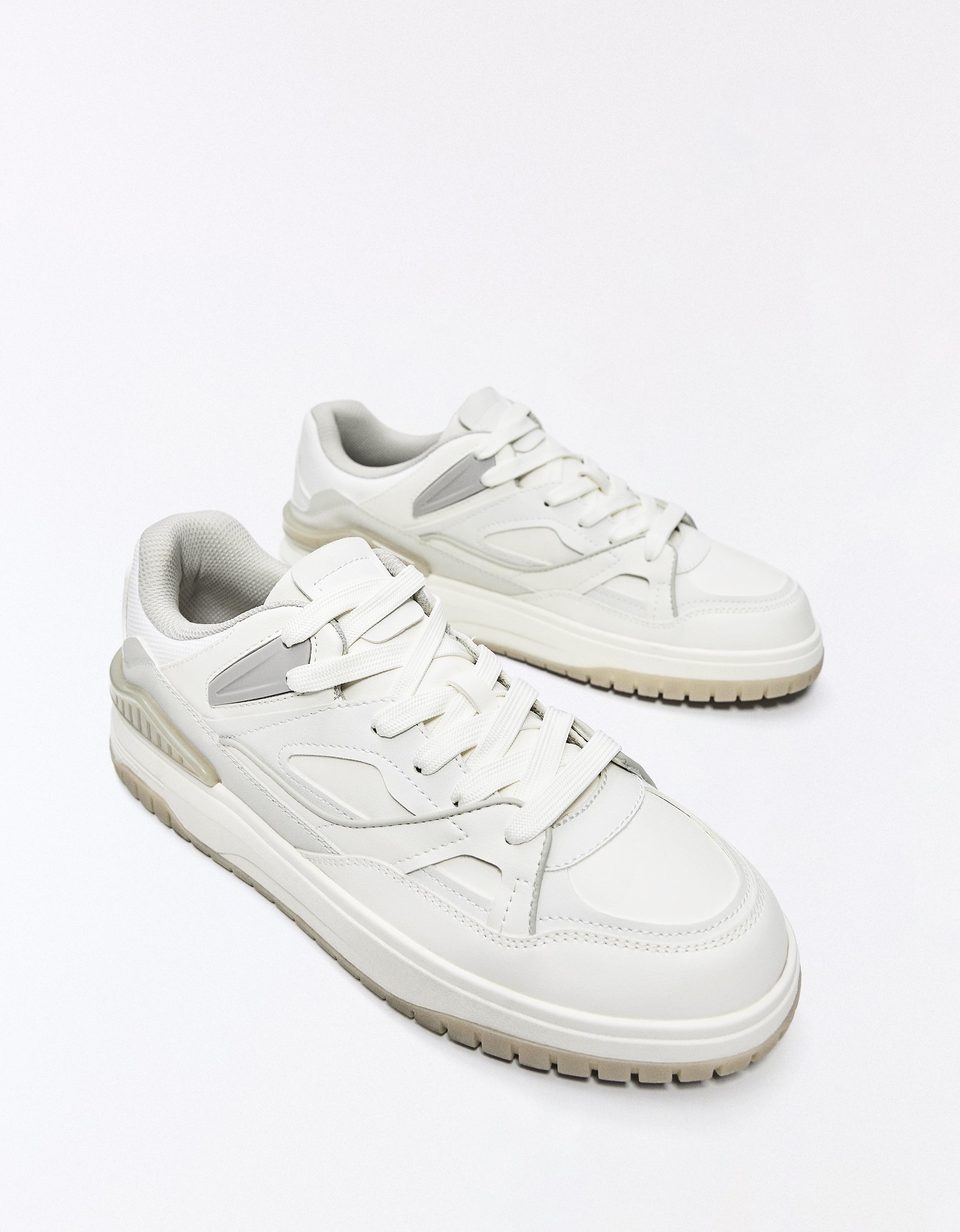 Bershka STARFIT Lace-Up Chunky Sneakers — Blanc