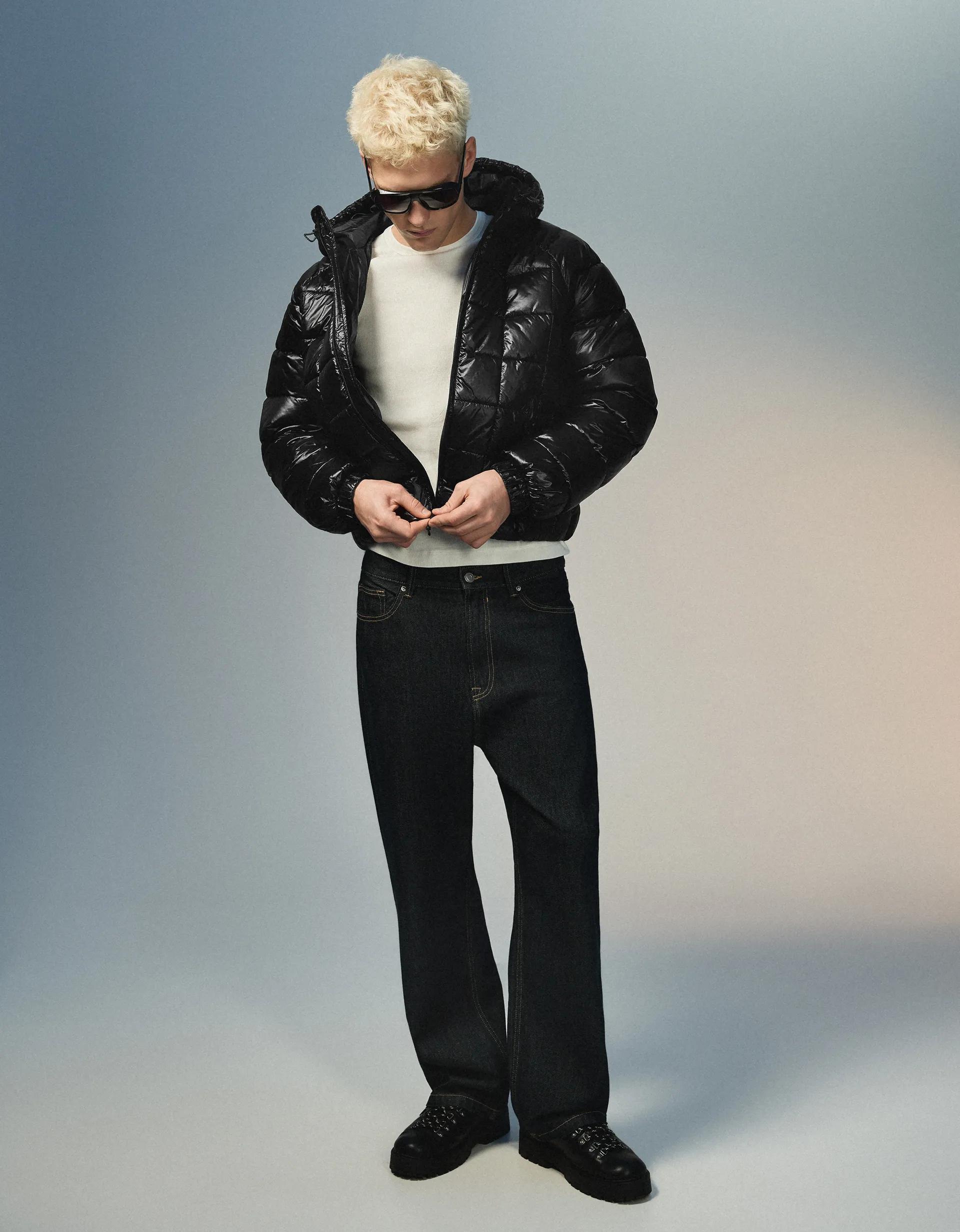 Bershka Blouson capuche matelassé quadrillé — Noir