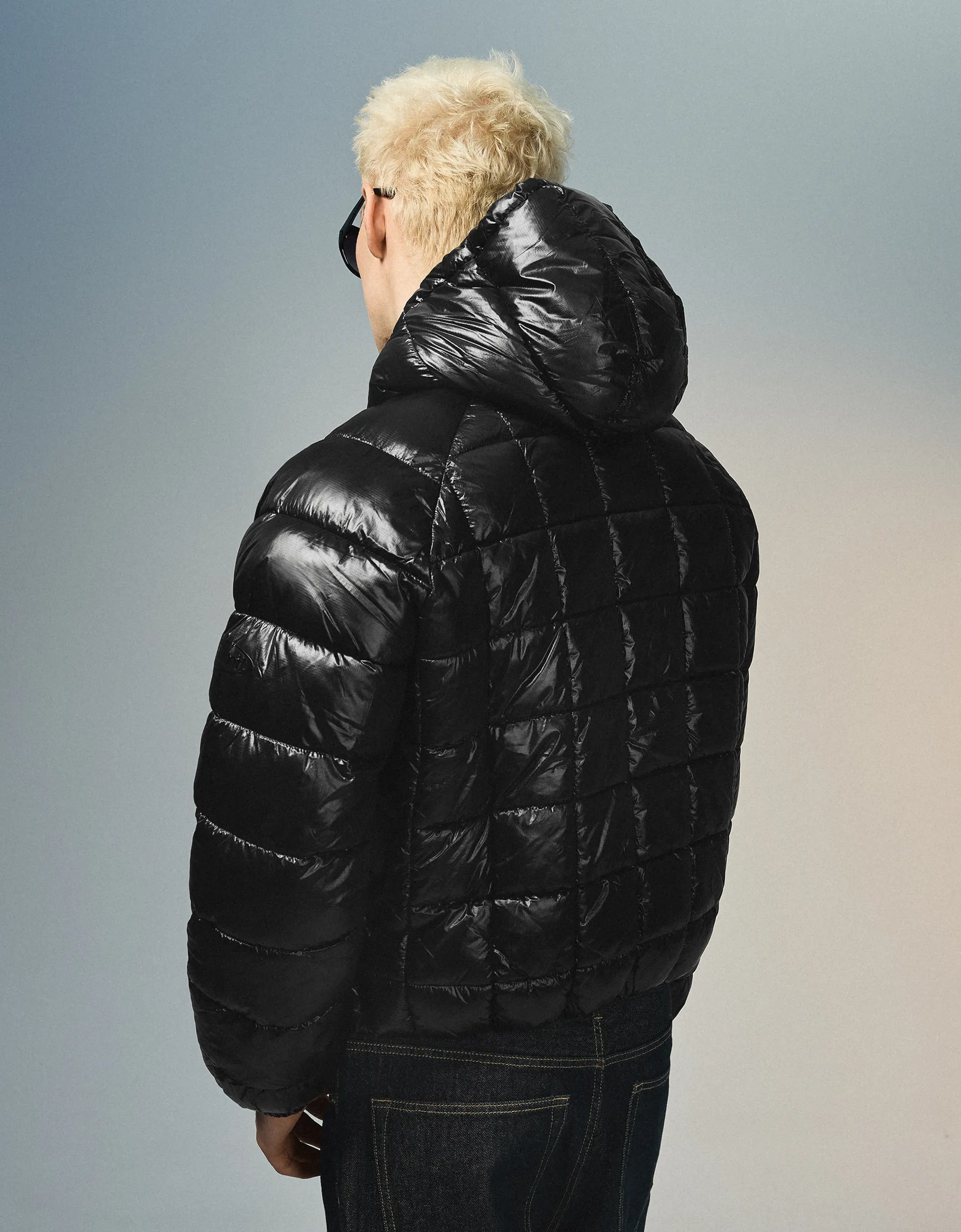 Bershka Blouson capuche matelassé quadrillé — Noir