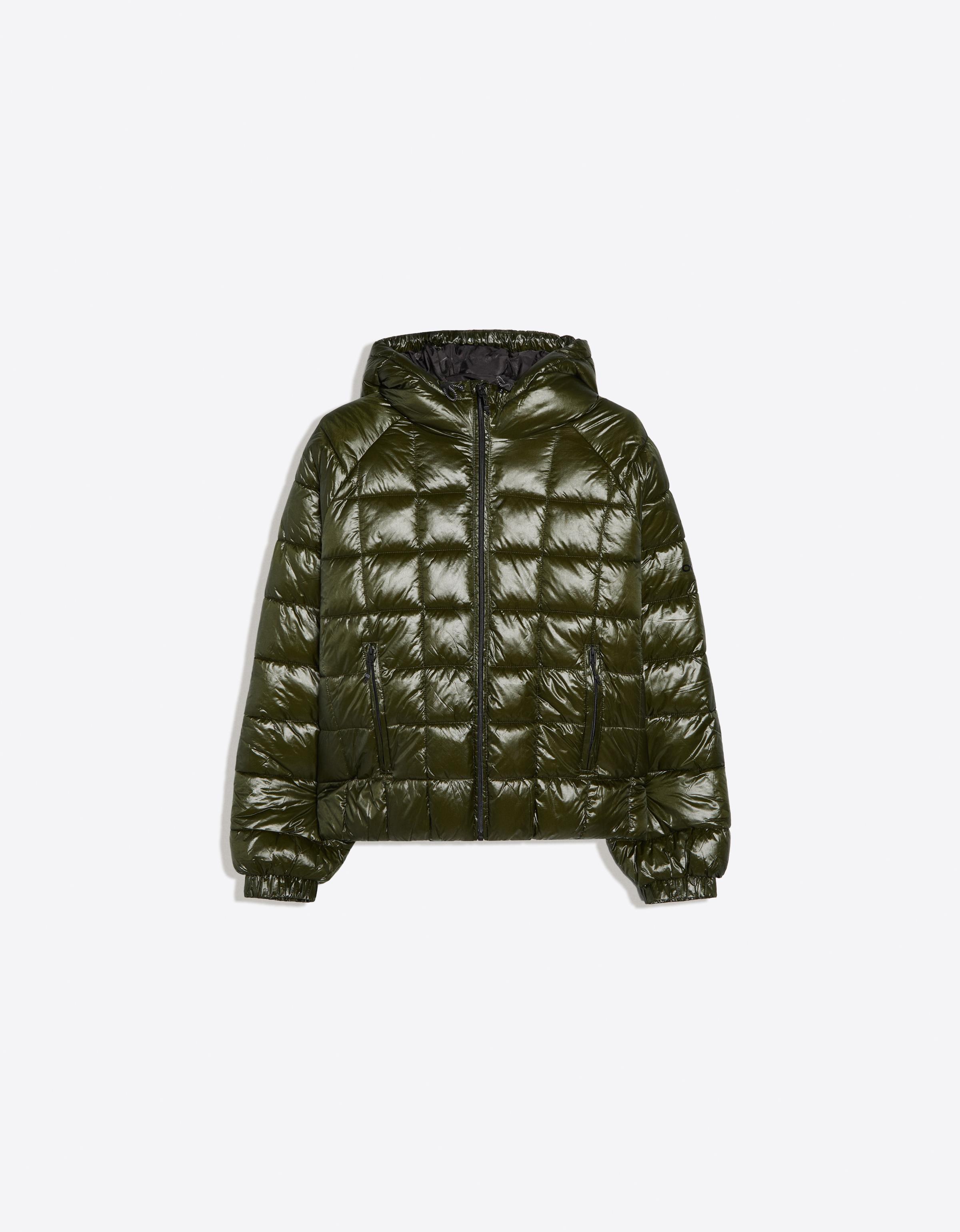 Bershka Blouson capuche matelassé quadrillé — Olive