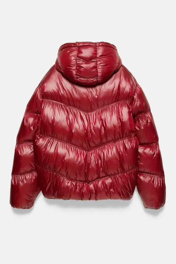 Pull&Bear Glossy Puffer Jacket — Dark Red