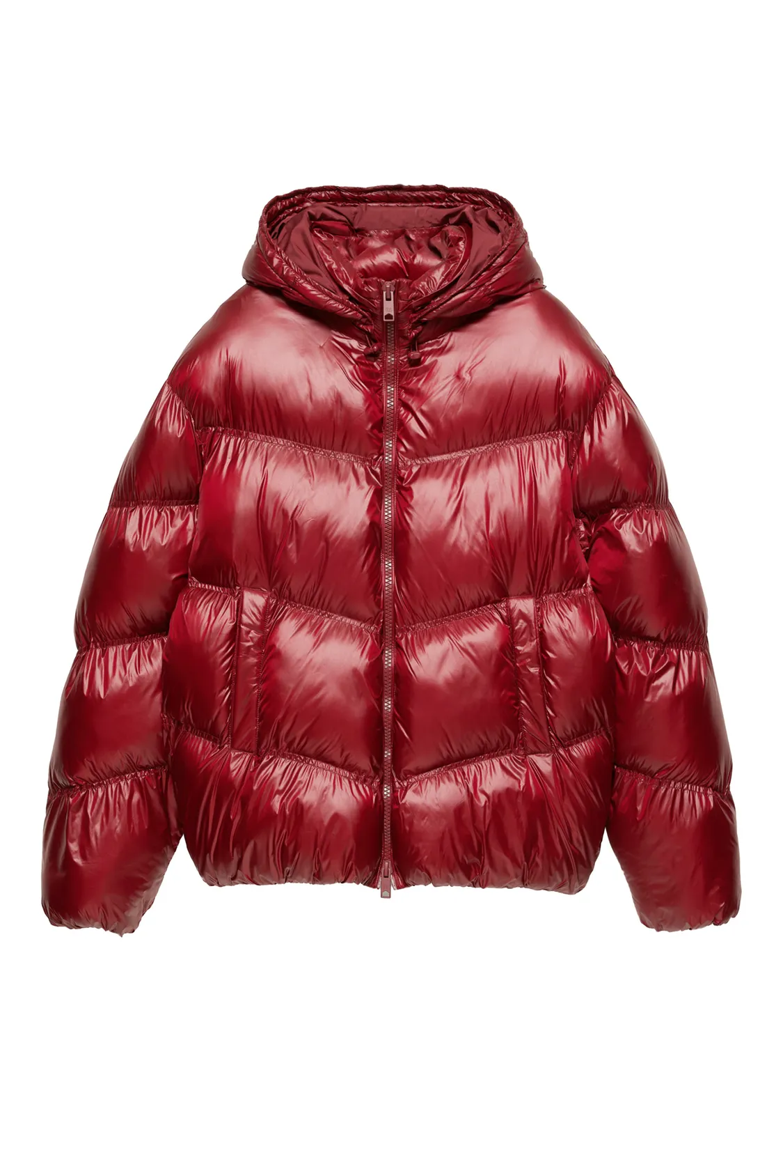 Pull&Bear Glossy Puffer Jacket — Dark Red
