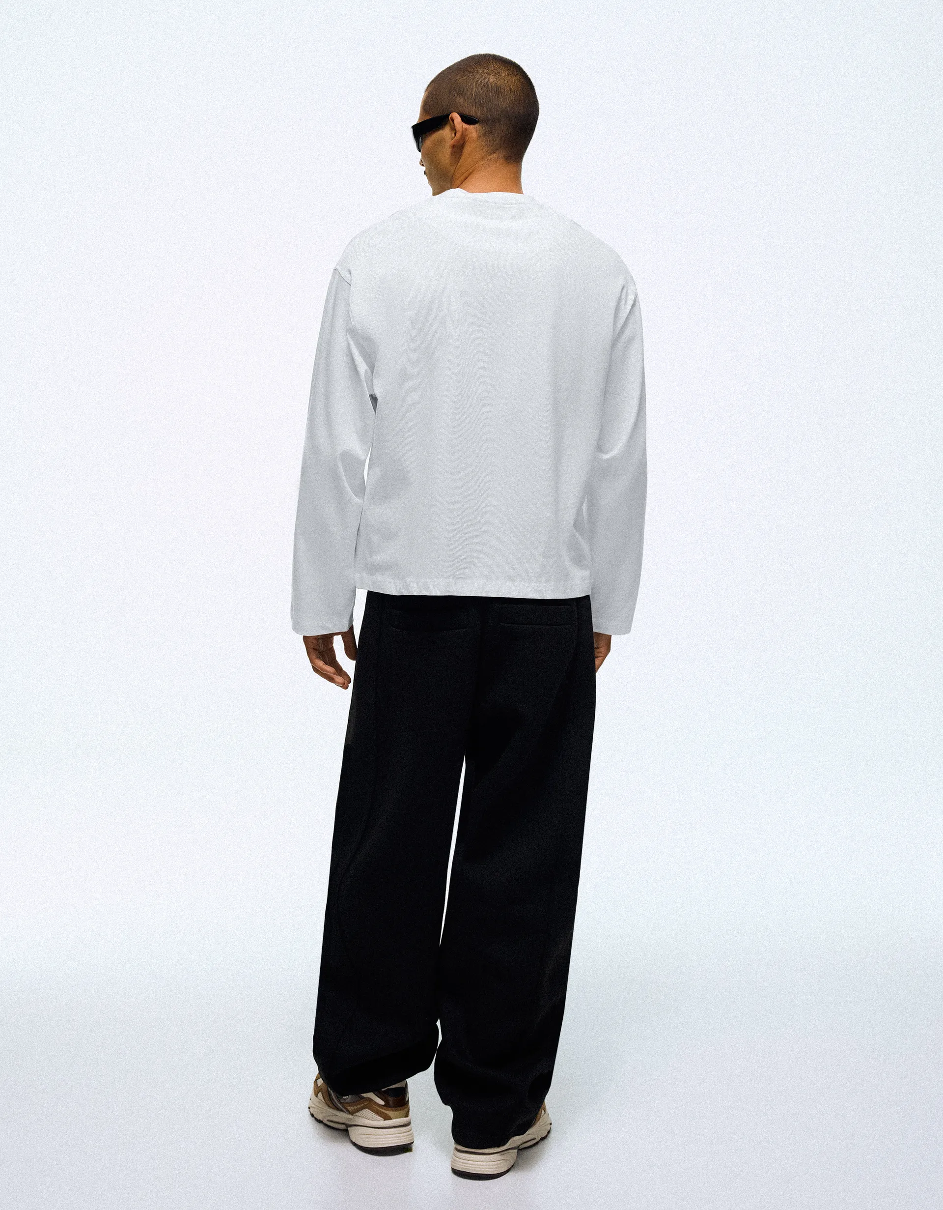 Bershka Boxy Long Sleeve Tee — White