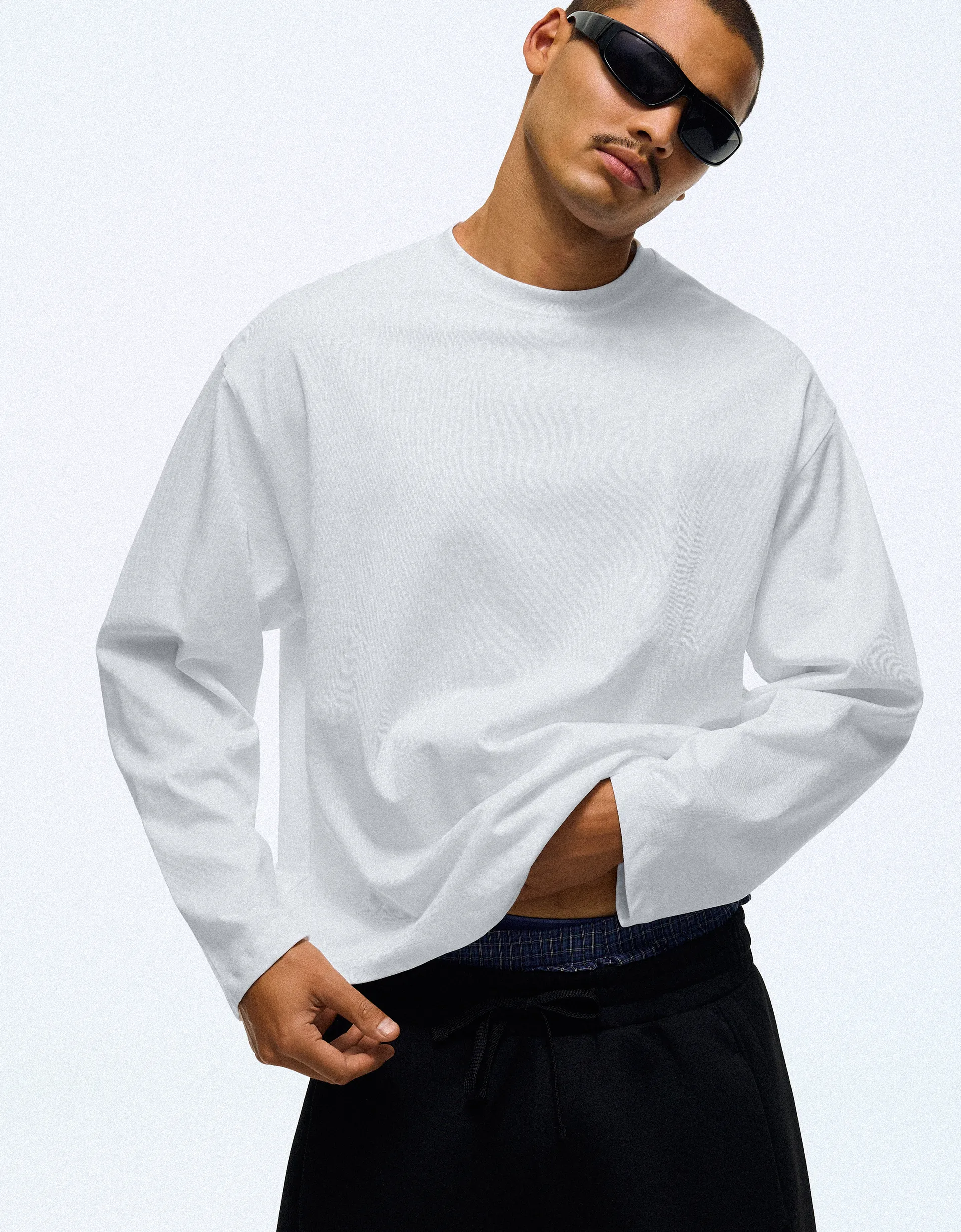 Bershka Boxy Long Sleeve Tee — White