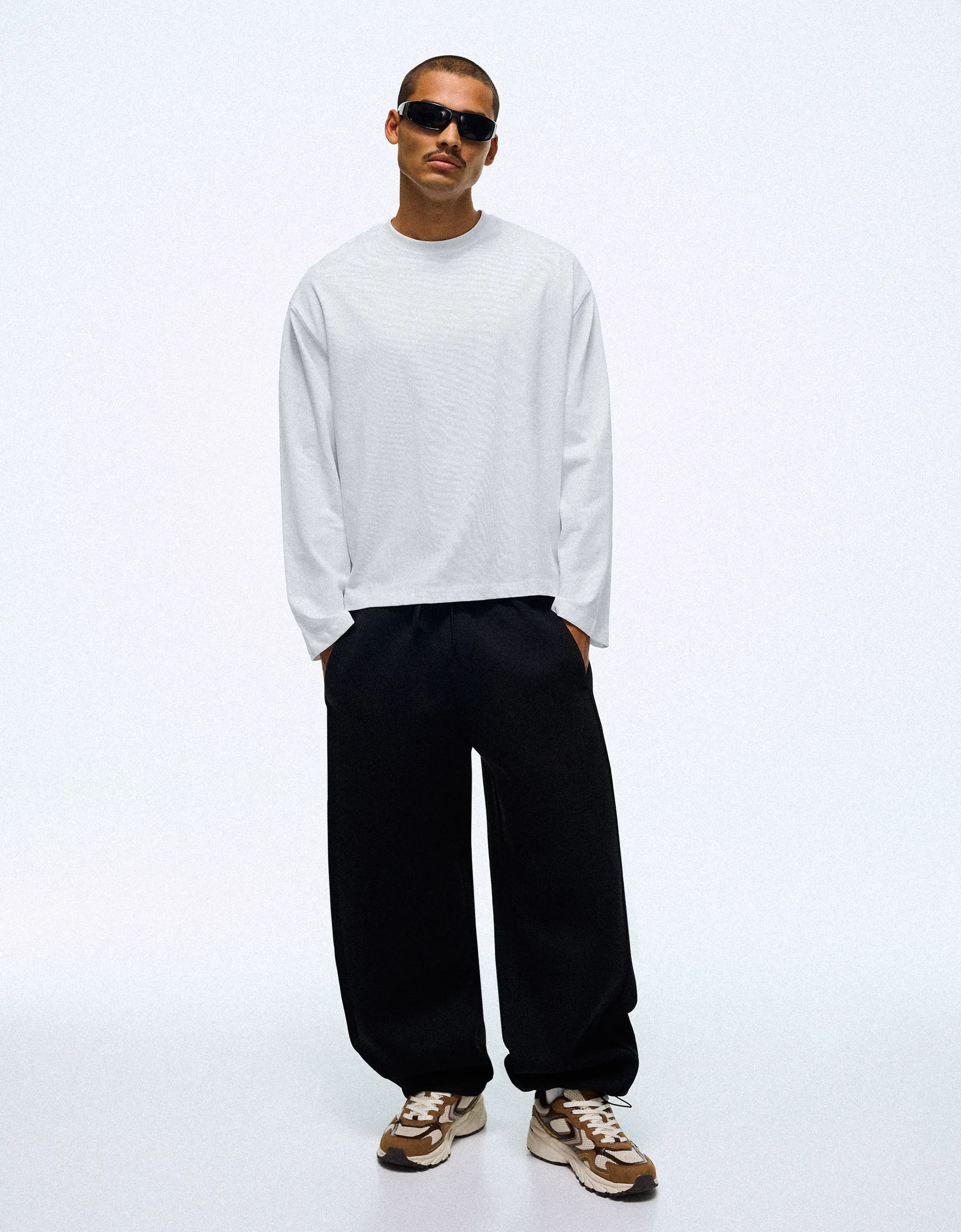 Bershka Boxy Long Sleeve Tee — White