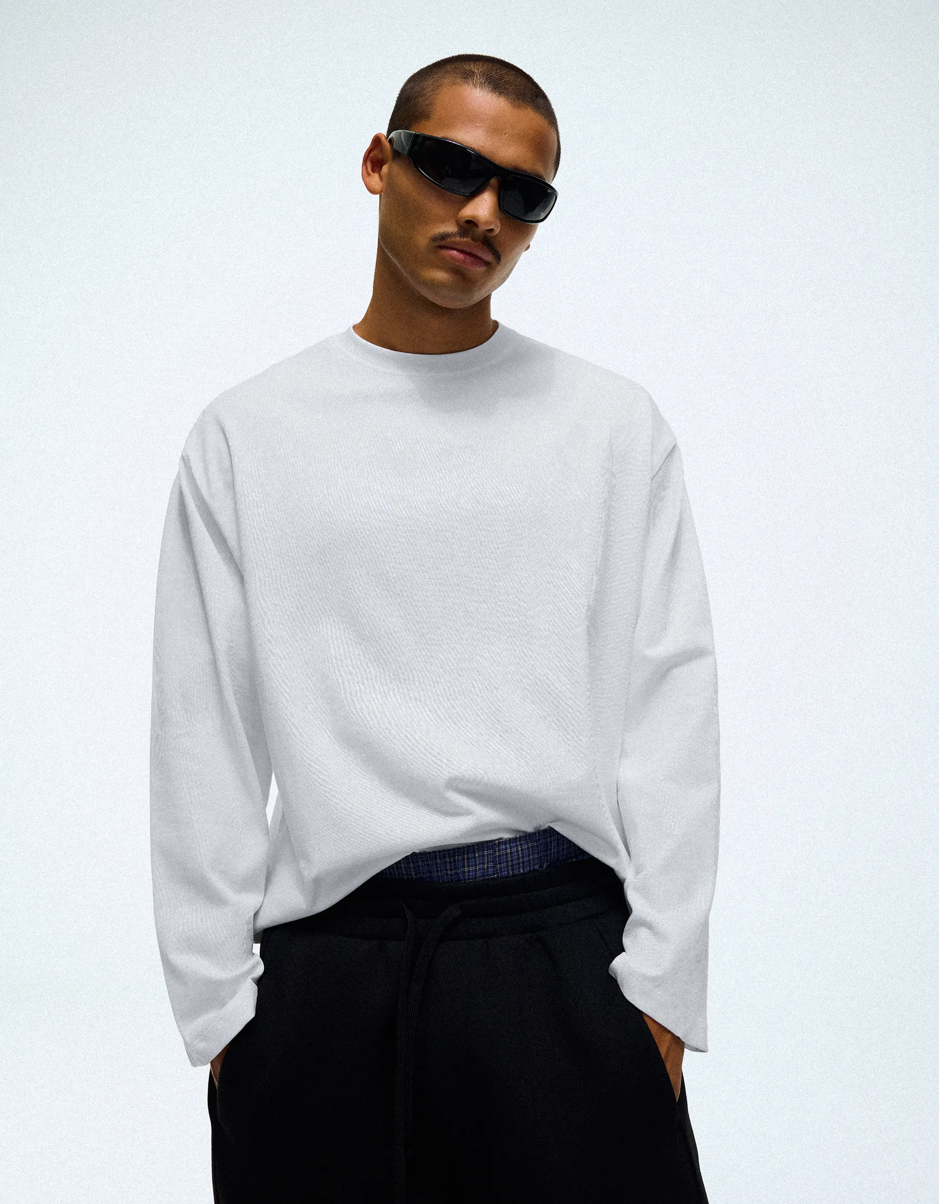 Bershka Boxy Long Sleeve Tee — White