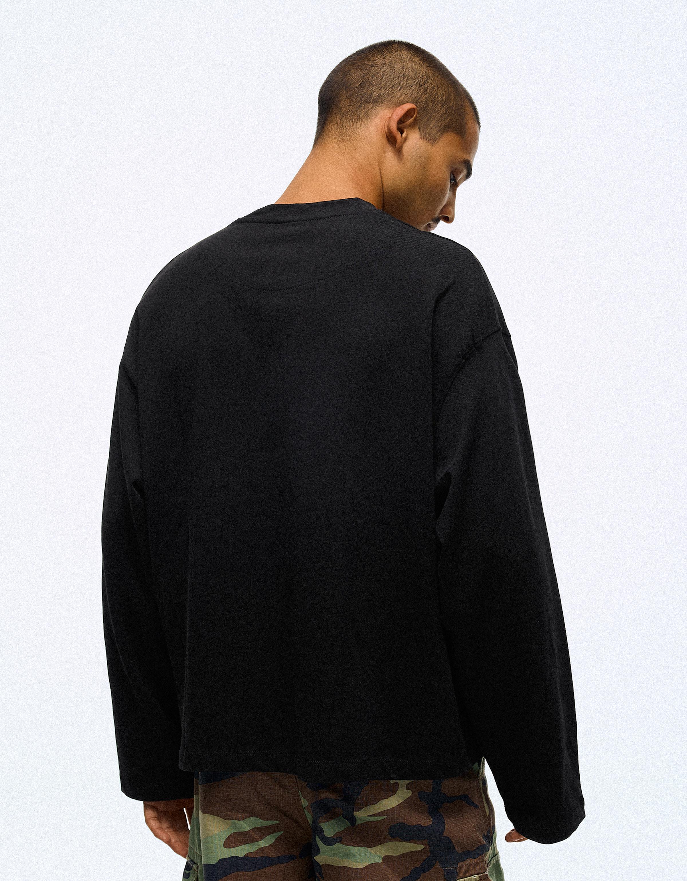 Bershka Boxy Long Sleeve Tee — Black