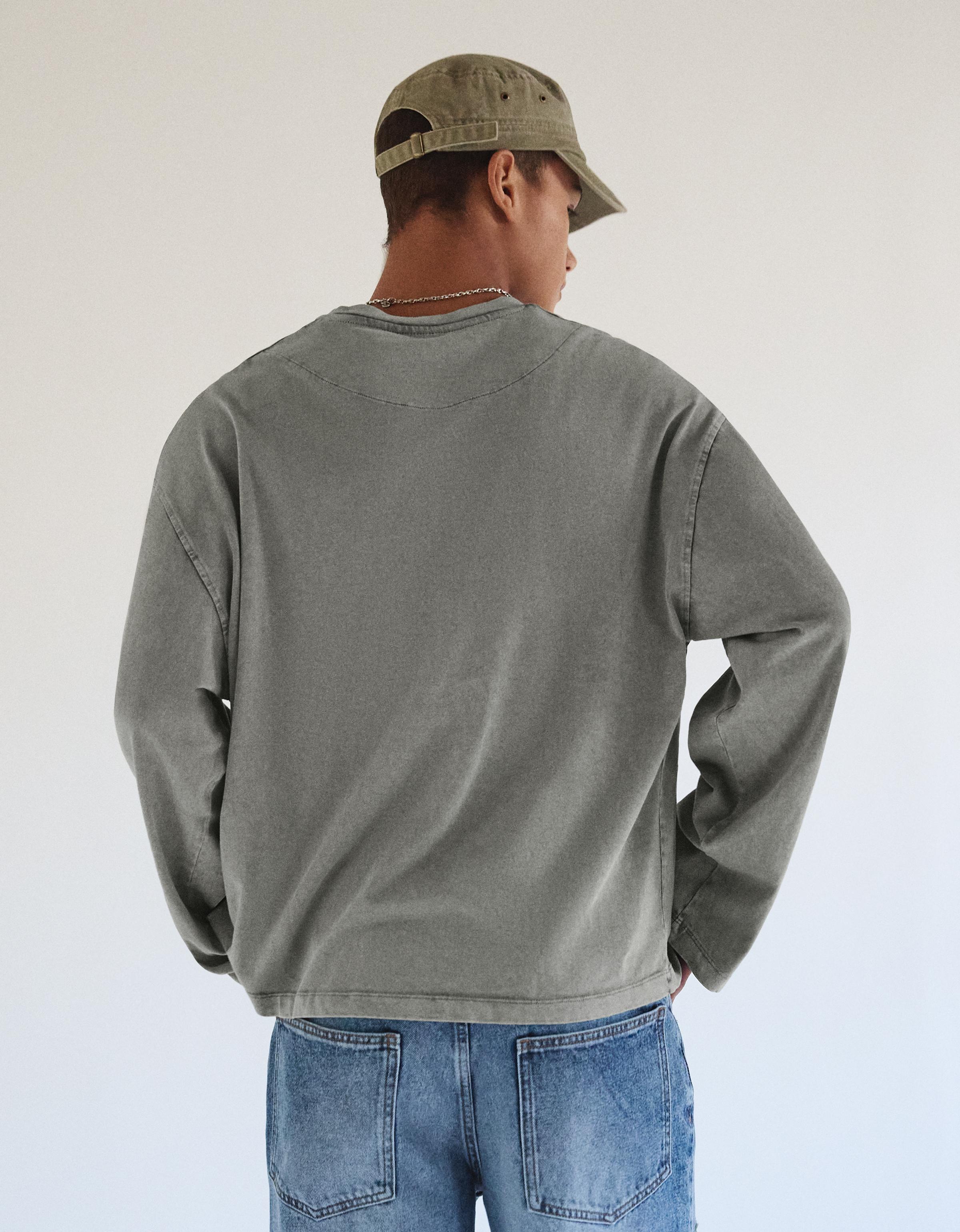 Bershka Boxy Long Sleeve Tee — Grey