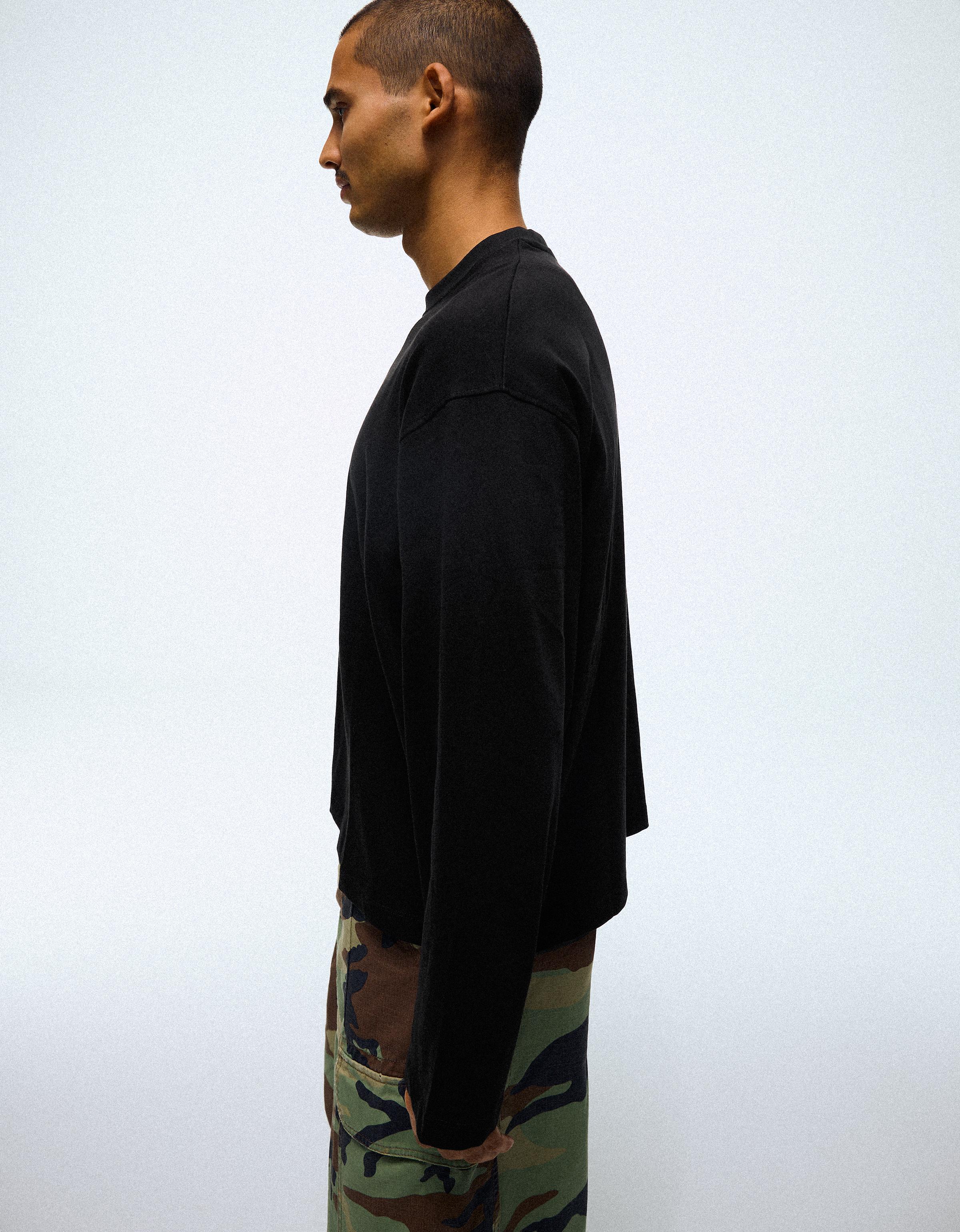 Bershka Boxy Long Sleeve Tee — Black