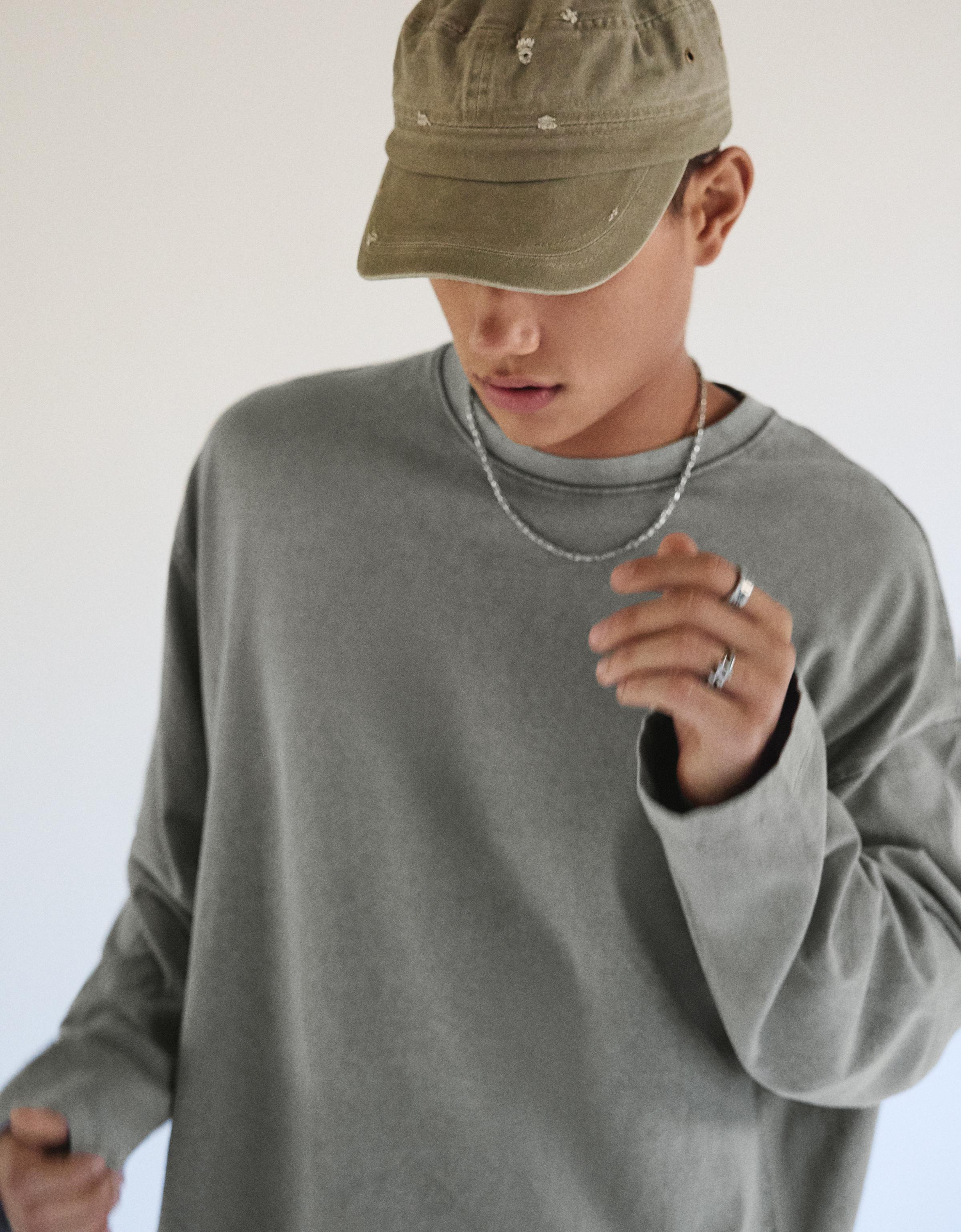 Bershka Boxy Long Sleeve Tee — Grey