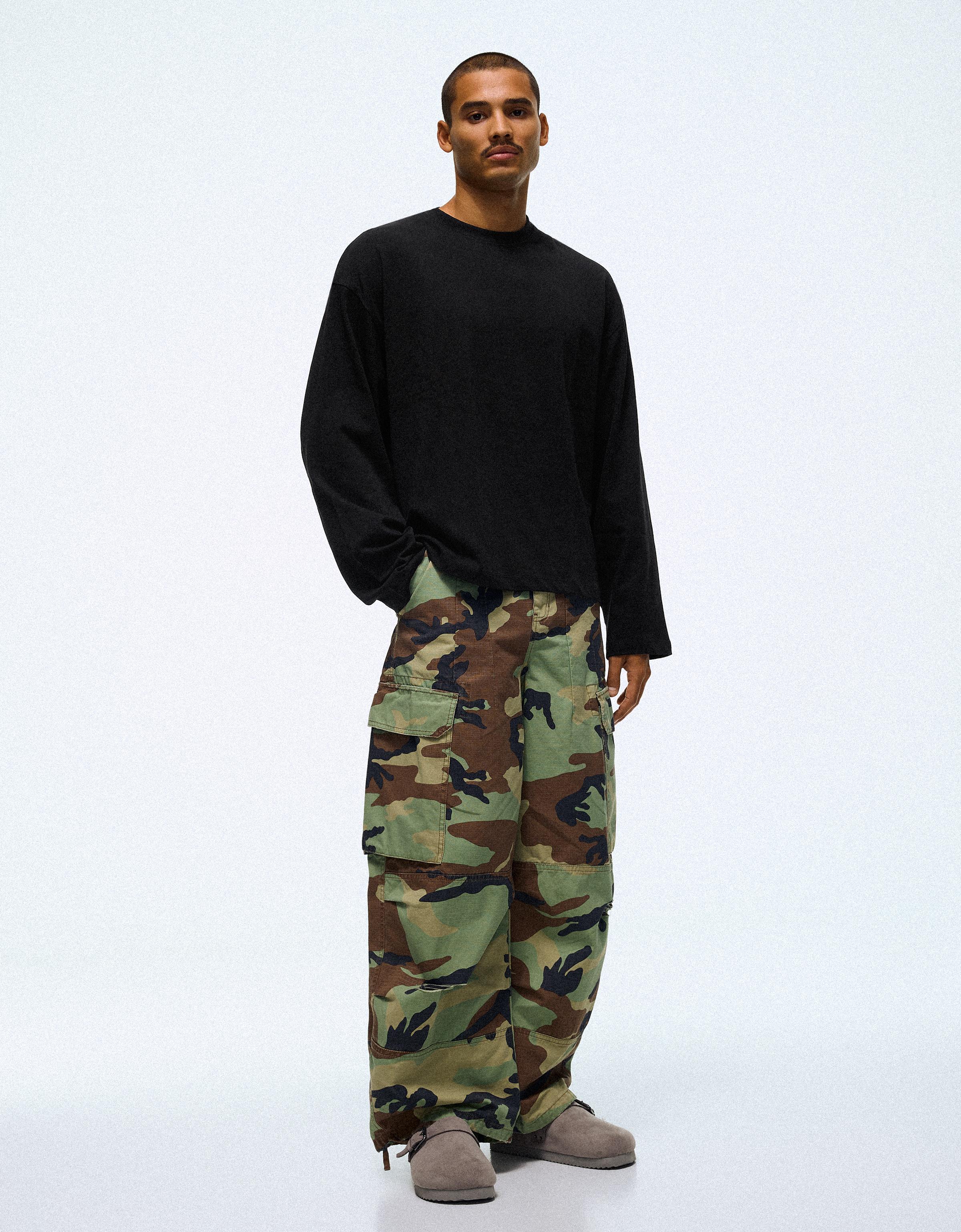 Bershka Boxy Long Sleeve Tee — Black