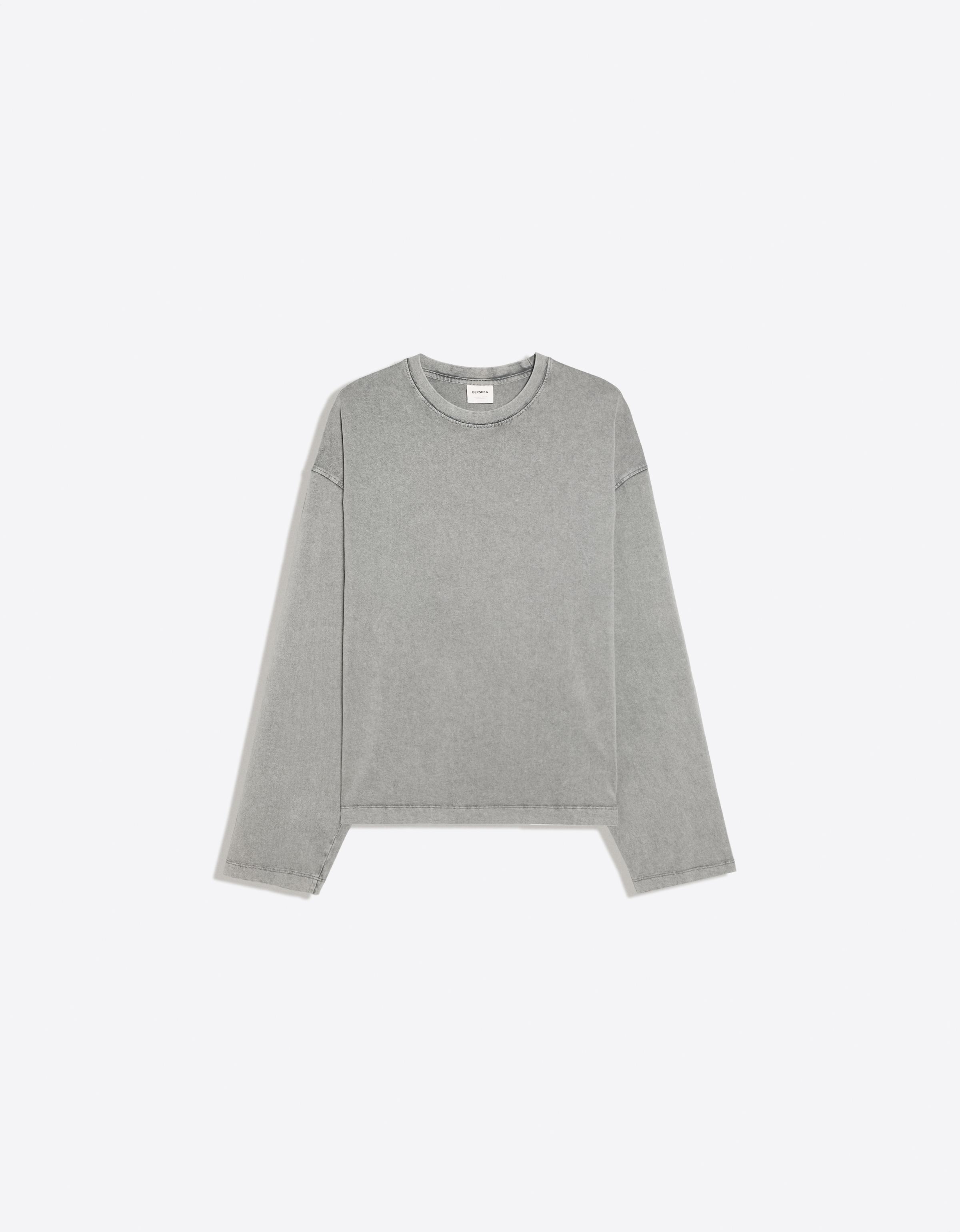 Bershka Boxy Long Sleeve Tee — Grey