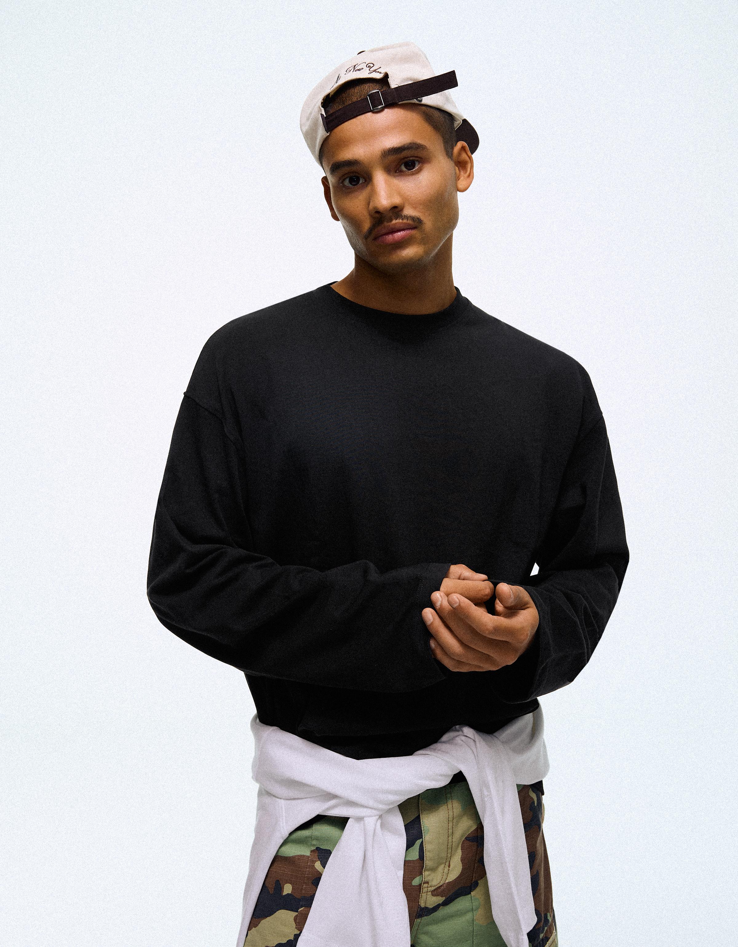 Bershka Boxy Long Sleeve Tee — Black
