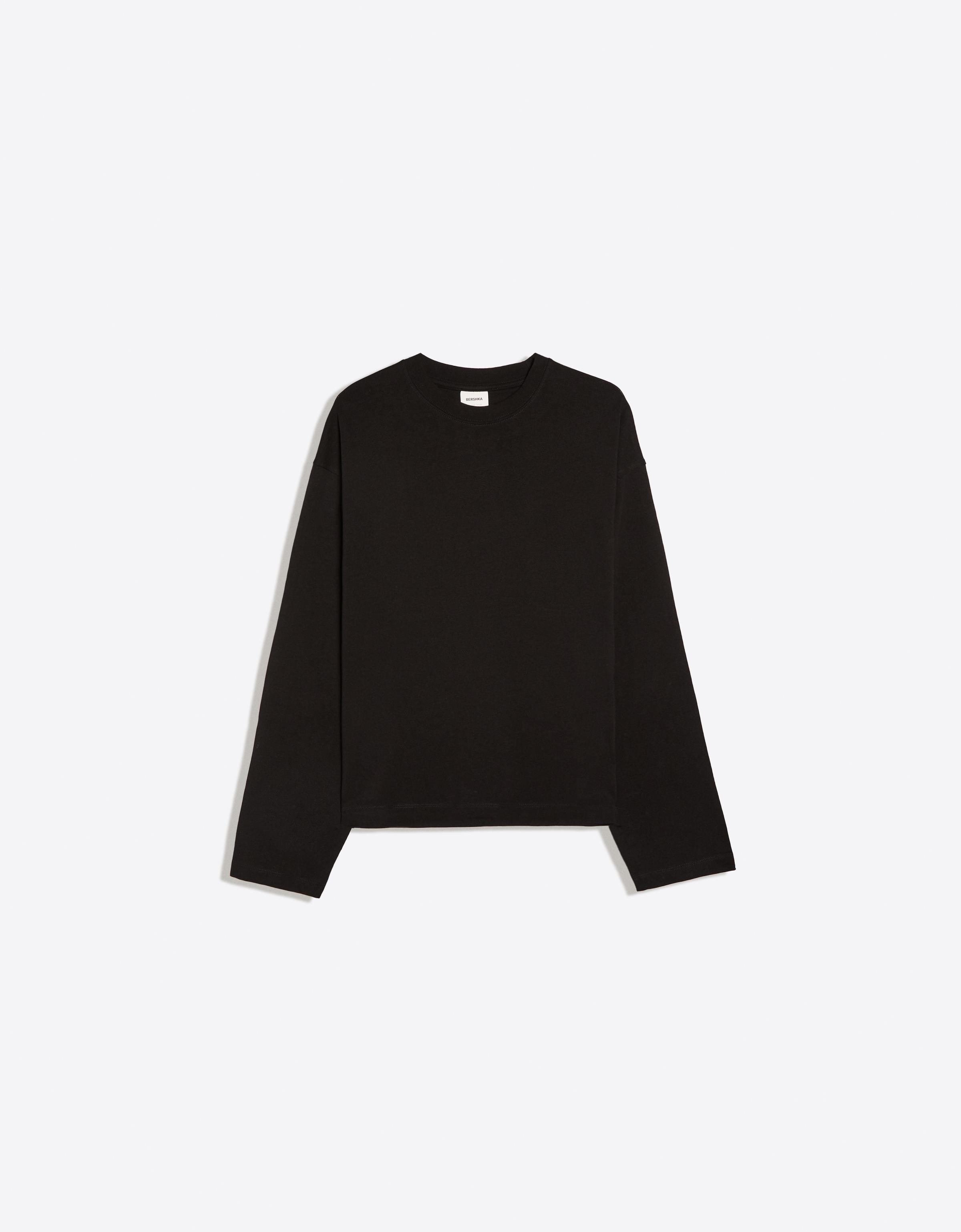 Bershka Boxy Long Sleeve Tee — Black