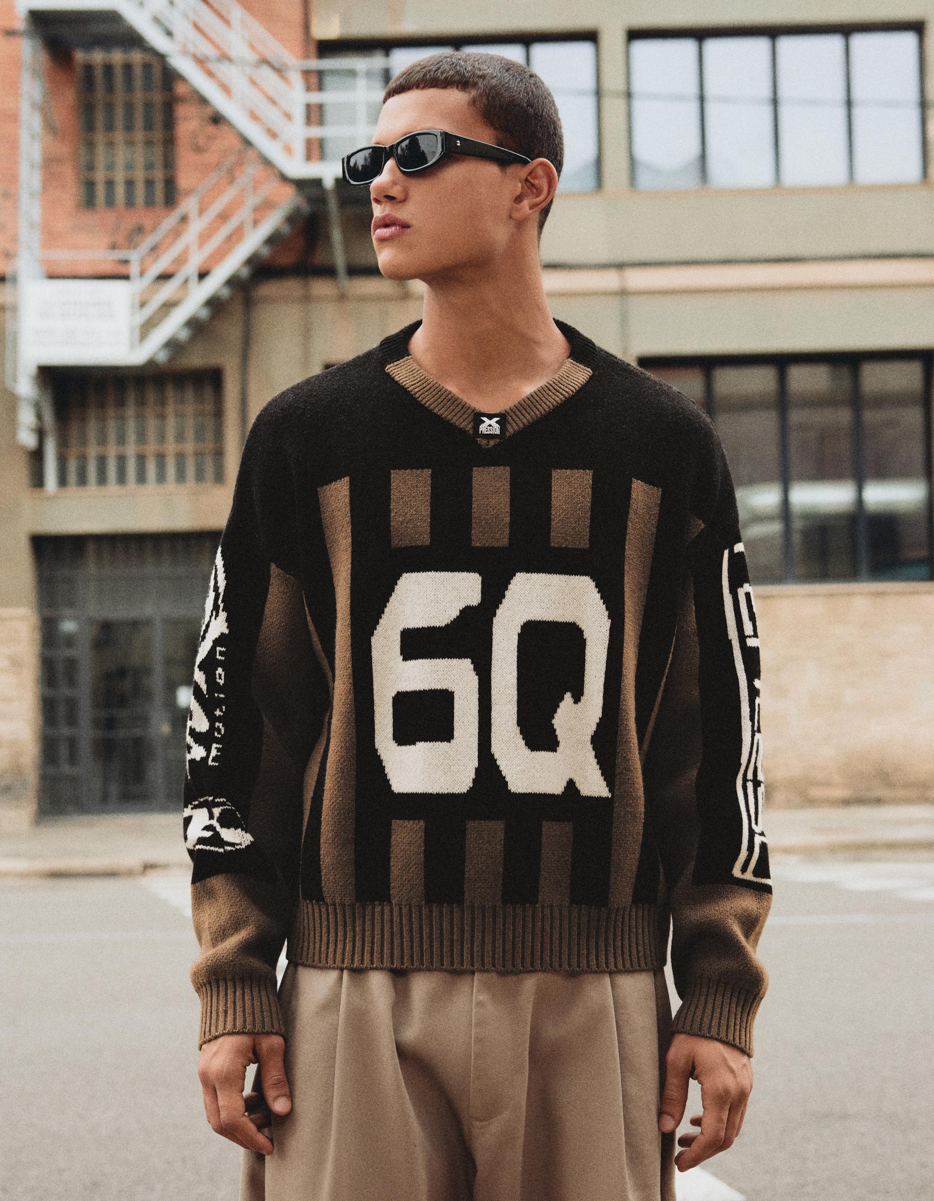 Pull Col V Jacquard Graphique