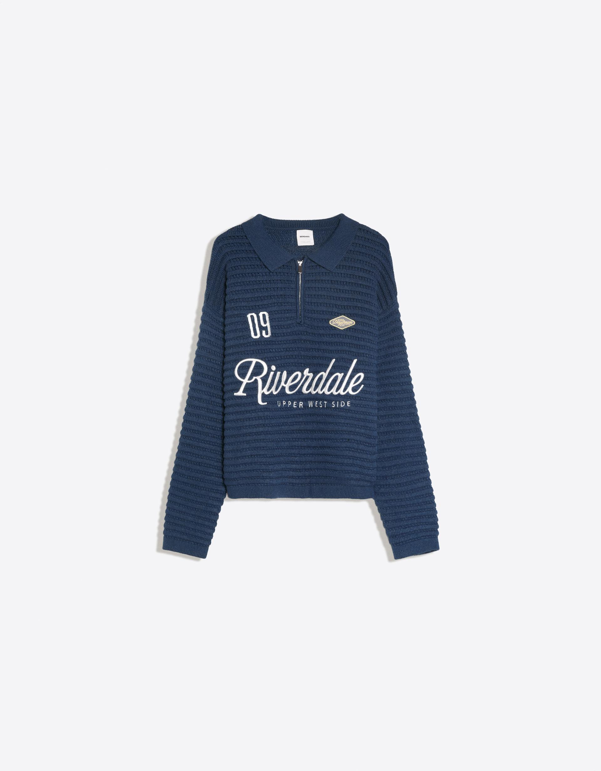 Bershka Printed Polo-Collar Sweater