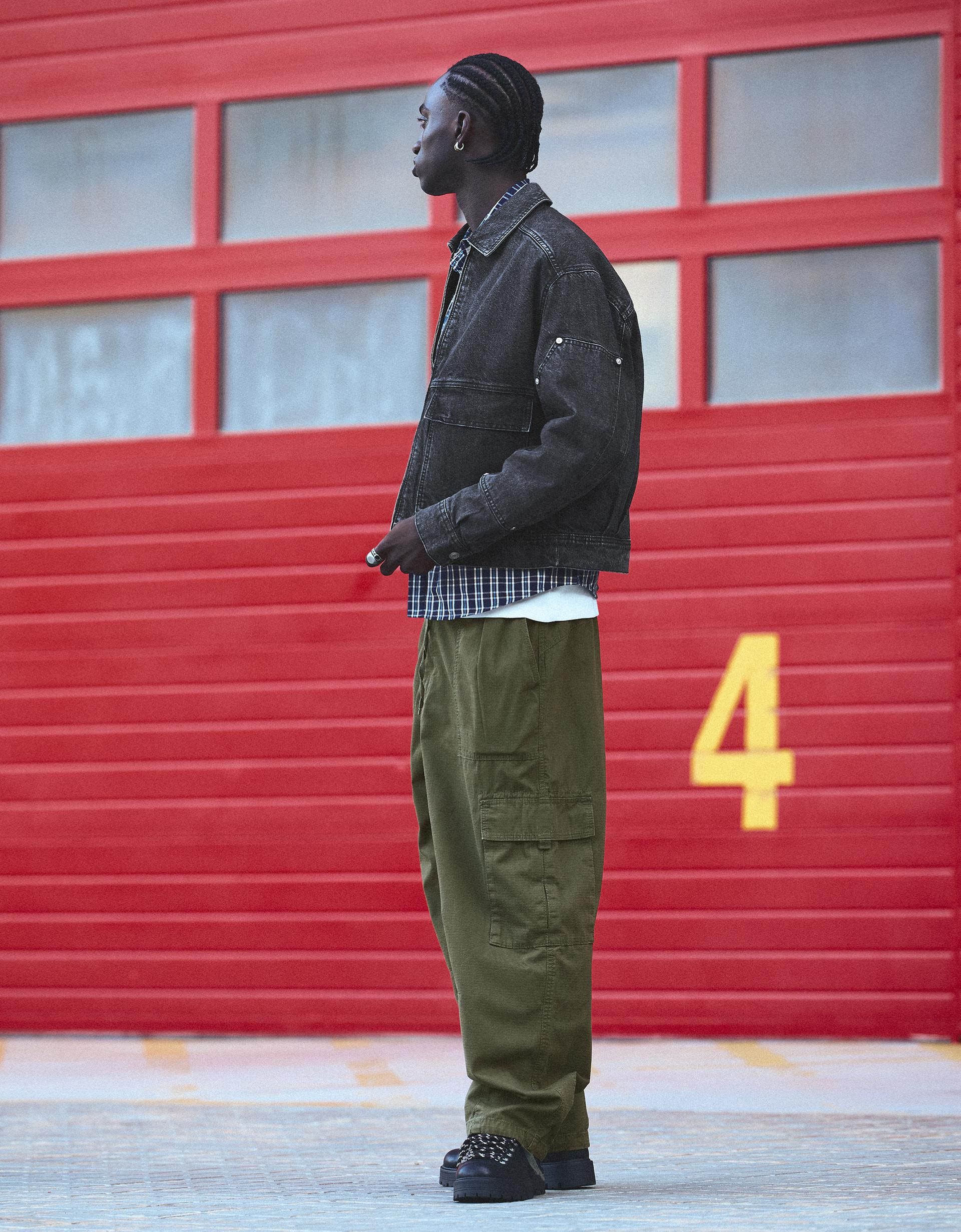 Bershka Washed Denim Bomber Jacket