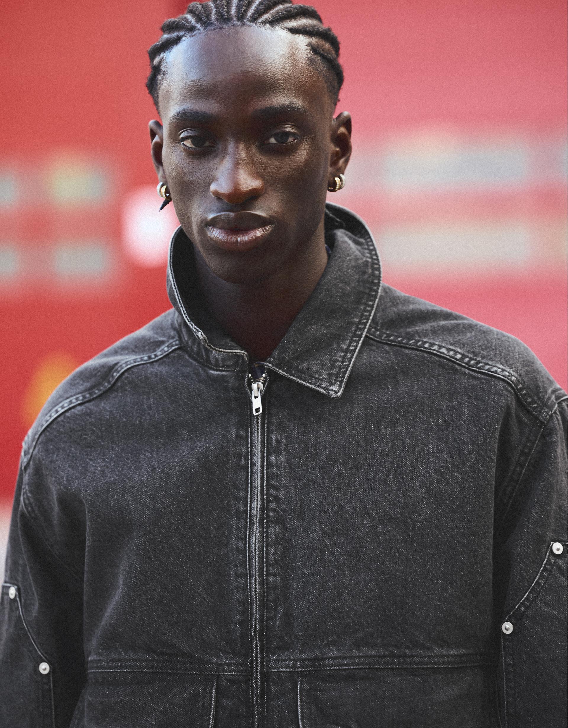 Bershka Washed Denim Bomber Jacket
