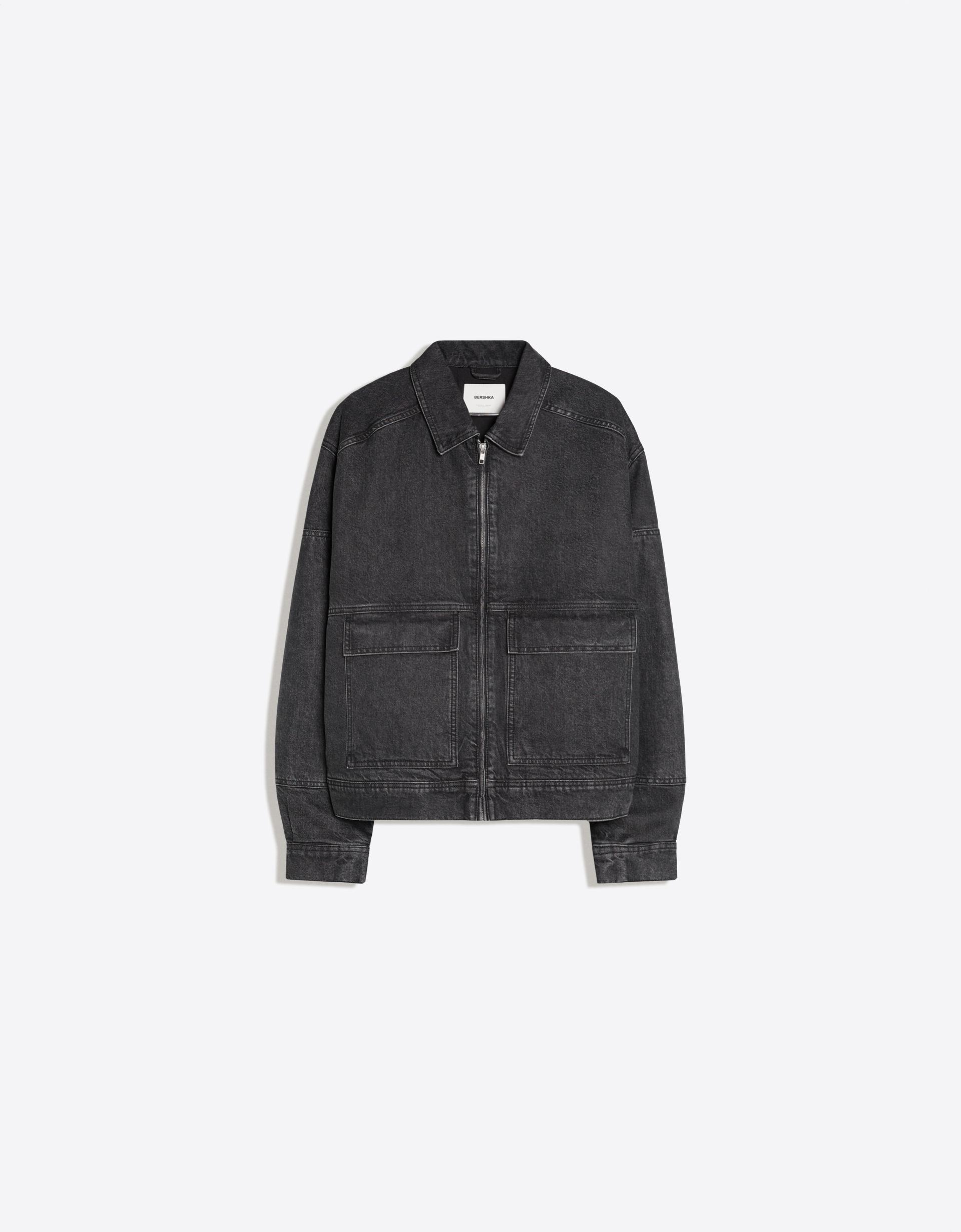Bershka Washed Denim Bomber Jacket