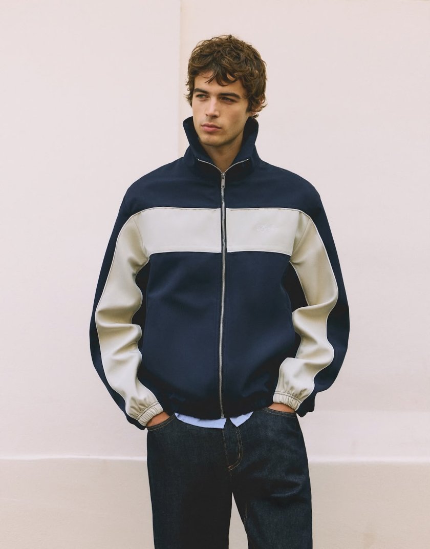 Pull&Bear Pull&Bear Panel Zip Jacket — Black/Ecru
