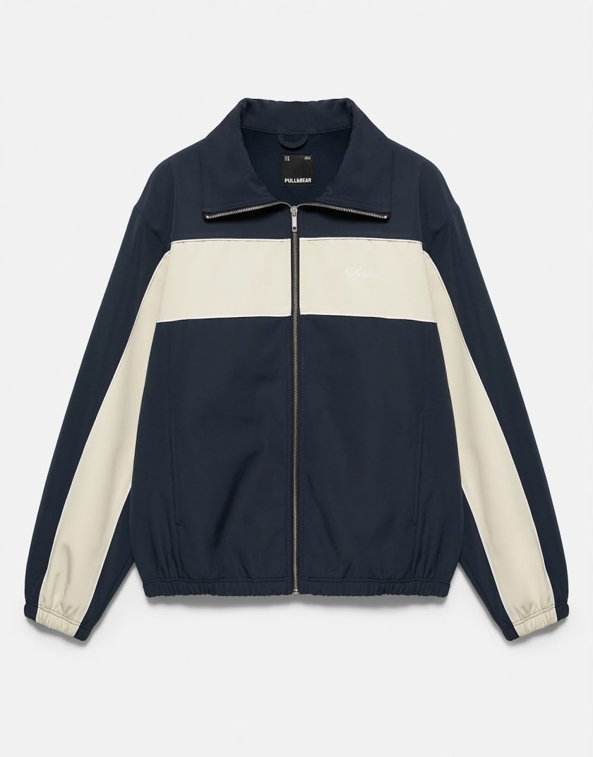 Pull&Bear Pull&Bear Panel Zip Jacket — Black/Ecru