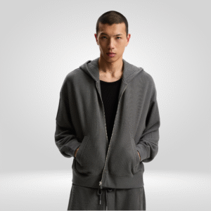 Waffle Knit Zip Hoodie – Charcoal